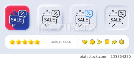 Discounts chat bubble line icon. Neumorphic, Flat shadow, 3d buttons. Sale offer sign. Promotion price symbol. Line discounts bubble icon. Social media icons. Vector Discounts chat bubble line icon. Neumorphic, Flat shadow, 3d buttons. Sale offer sign. Promotion price symbol. Line discounts bubble icon. Social media icons. Vector 135864220