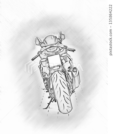 摩托車鉛筆素描 - 單色摩托車插畫素材 135864222