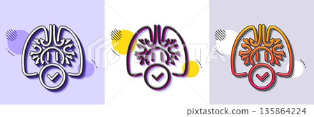 Lungs line icon. Halftone dotted pattern. Gradient icon with grain shadow. Pneumonia disease sign. Respiratory distress symbol. Line lungs icon. Various designs. Vector 135864224