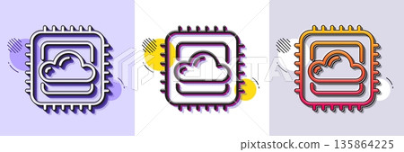 Cloud computing cpu line icon. Halftone dotted pattern. Gradient icon with grain shadow. Internet data storage sign. File hosting technology symbol. Line cloud computing icon. Various designs. Vector 135864225