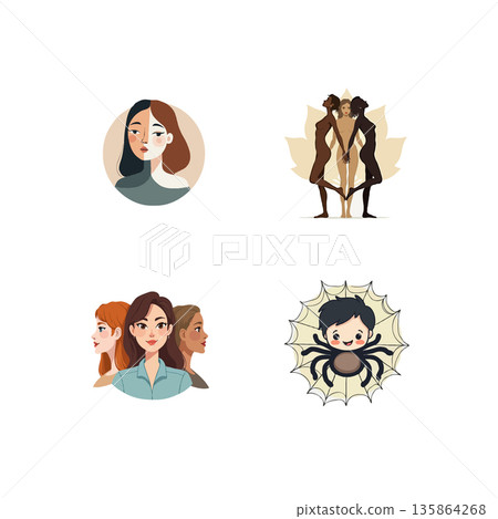 Collection of vector illustrations representing diversity, unity, and inclusivity. Ideal for social awareness campaigns and educational materials. Collection of vector illustrations representing diversity, unity, and inclusivity. Ideal for social awareness campaigns and educational materials. 135864268