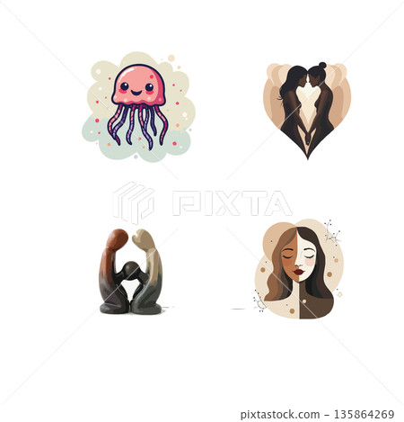 Collection of symbolic illustrations representing unity, diversity, love, and connection. Ideal for promoting inclusivity, harmony, and social awareness. Collection of symbolic illustrations representing unity, diversity, love, and connection. Ideal for promoting inclusivity, harmony, and social awareness. 135864269