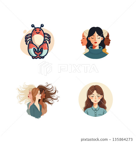 Collection of vector illustrations featuring diverse women's faces. Ideal for designs about unity, feminism, and beauty. Collection of vector illustrations featuring diverse women's faces. Ideal for designs about unity, feminism, and beauty. 135864273