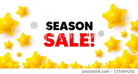 Season sale winner banner with 3d stars. Golden stars banner. Season sale tag. Special offer price sign. Advertising discounts symbol. Review rate background. Vector 135864292