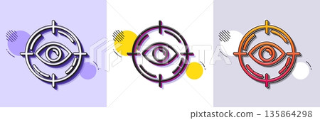 Eye target line icon. Halftone dotted pattern. Gradient icon with grain shadow. Oculist clinic sign. Optometry vision symbol. Line eye target icon. Various designs. Vector 135864298