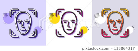 Face detection line icon. Halftone dotted pattern. Gradient icon with grain shadow. Head recognition sign. Identification symbol. Line face detection icon. Various designs. Vector Face detection line icon. Halftone dotted pattern. Gradient icon with grain shadow. Head recognition sign. Identification symbol. Line face detection icon. Various designs. Vector 135864317