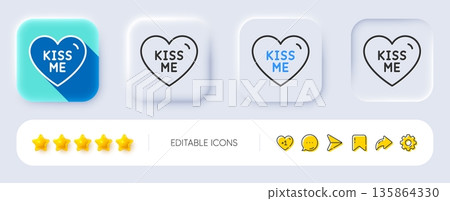 Kiss me line icon. Neumorphic, Flat shadow, 3d buttons. Sweet heart sign. Valentine day love symbol. Line kiss me icon. Social media icons. Vector Kiss me line icon. Neumorphic, Flat shadow, 3d buttons. Sweet heart sign. Valentine day love symbol. Line kiss me icon. Social media icons. Vector 135864330