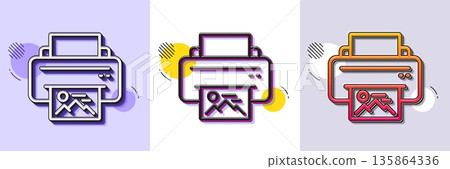 Print image line icon. Halftone dotted pattern. Gradient icon with grain shadow. Photo printer sign. Picture symbol. Line print image icon. Various designs. Vector Print image line icon. Halftone dotted pattern. Gradient icon with grain shadow. Photo printer sign. Picture symbol. Line print image icon. Various designs. Vector 135864336