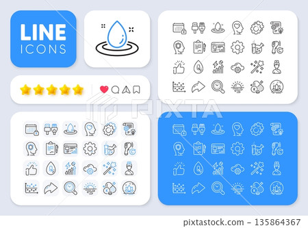 Vitamin k, No alcohol and Time management line icons for web app. Message, Share, Like social media icons. Pack of Mental health, Cloud computing, Sunrise pictogram icons. Vector 135864367