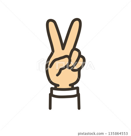 Illustration of a person wearing a white coat making a peace sign 135864553
