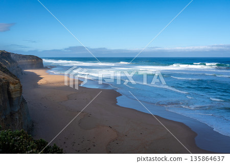 Clifton Beach and Twelve Apostles along the Great Ocean Road, Australia Clifton Beach and Twelve Apostles along the Great Ocean Road, Australia 135864637