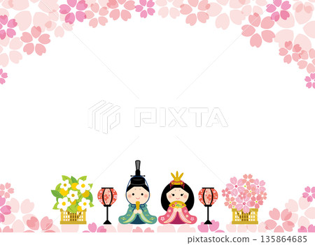 Hinamatsuri frame on a cherry blossom background 135864685