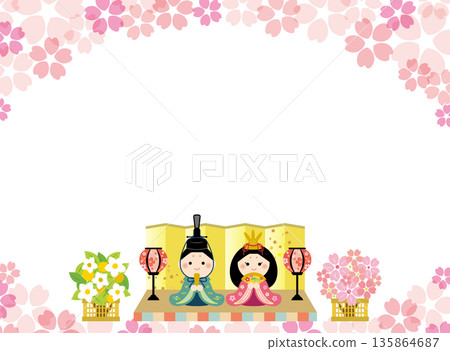 Hinamatsuri frame on a cherry blossom background Hinamatsuri frame on a cherry blossom background 135864687