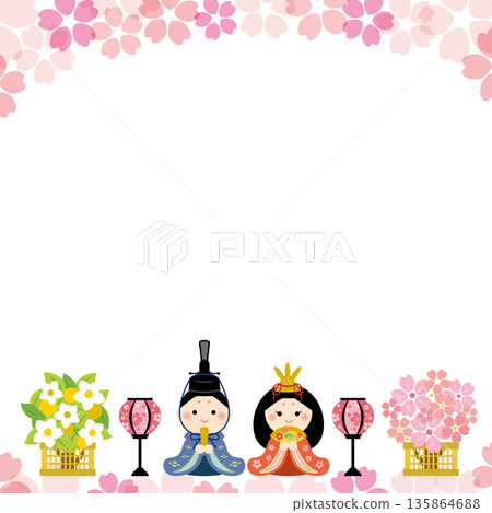 Hinamatsuri frame on a cherry blossom background 135864688