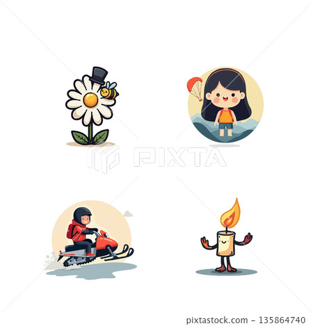 Charming set of cartoon characters, perfect for adding a playful touch to any project. Vector illustration. Charming set of cartoon characters, perfect for adding a playful touch to any project. Vector illustration. 135864740