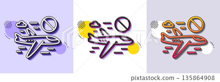 Cancel flight line icon. Halftone dotted pattern. Gradient icon with grain shadow. No flights sign. Stop travelling symbol. Line cancel flight icon. Various designs. Vector 135864908