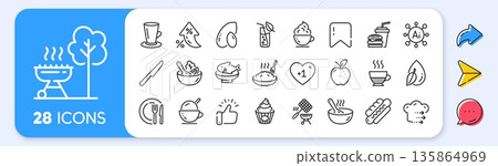 Teacup, Peanut and Food delivery line icons. Interest rate, AI generate, Inflation icons. Pack of Seafood, Salad, Water drop icon. Hamburger, Hotdog, Water glass pictogram. Dish, Doppio, Grill. Vector 135864969