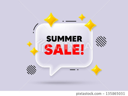 Summer sale chat speech bubble. Social media concept. Summer Sale tag. Special offer price sign. Advertising Discounts symbol. 3d sparkles chat bubble. Vector Summer sale chat speech bubble. Social media concept. Summer Sale tag. Special offer price sign. Advertising Discounts symbol. 3d sparkles chat bubble. Vector 135865031