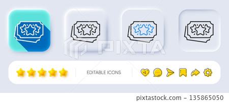 Loyalty points line icon. Neumorphic, Flat shadow, 3d buttons. Bonus coupons. Discount program symbol. Line loyalty points icon. Social media icons. Vector 135865050