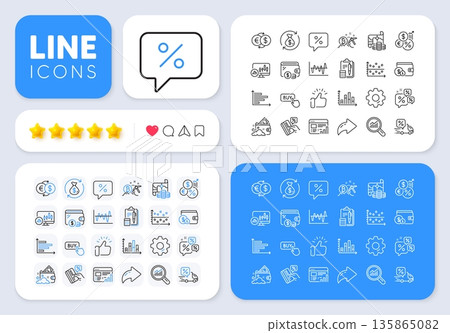 Horizontal chart, Buy button and Accounting line icons for web app. Message, Share, Like social media icons. Pack of Launder money, Change money, Wallet pictogram icons. Vector Horizontal chart, Buy button and Accounting line icons for web app. Message, Share, Like social media icons. Pack of Launder money, Change money, Wallet pictogram icons. Vector 135865082