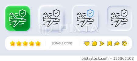 Flight insurance hand line icon. Neumorphic, Flat shadow, 3d buttons. Risk coverage sign. Travel protection symbol. Line flight insurance icon. Social media icons. Vector Flight insurance hand line icon. Neumorphic, Flat shadow, 3d buttons. Risk coverage sign. Travel protection symbol. Line flight insurance icon. Social media icons. Vector 135865108