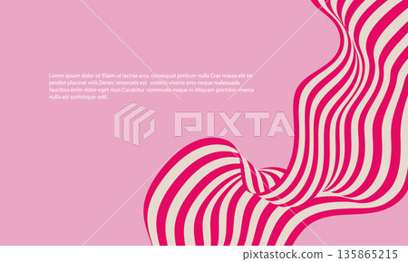 Abstract wave illusion of pink and cream stripes on soft pink background, modern minimalist vector design for banners, posters and mockups. 135865215