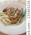 Authentic Thai Pad Thai Goong with Fresh Shrimp and Traditional Side Garnish 135865226