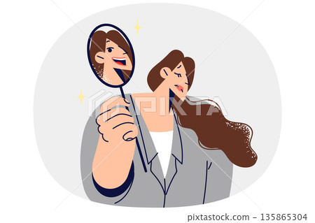 Girl with bipolar disorder removes happy mask from face and feels depressed or emotionally exhausted Girl with bipolar disorder removes happy mask from face and feels depressed or emotionally exhausted 135865304