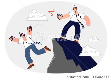 Business betrayal from vile partner who pushed colleague off cliff to get rid of competitor 135865314