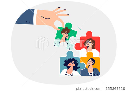 Hand of HR specialist building team to create strategic advantage over business competitors 135865318