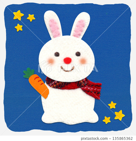 可愛的兔子雪人貼花插圖/深藍色背景 可愛的兔子雪人貼花插圖/深藍色背景 135865362