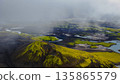 Aerial View of Iceland's Volcanic Landscape with Moss and Lakes 135865579