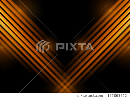 Bright golden glossy stripes with glowing light, abstract background 135865852