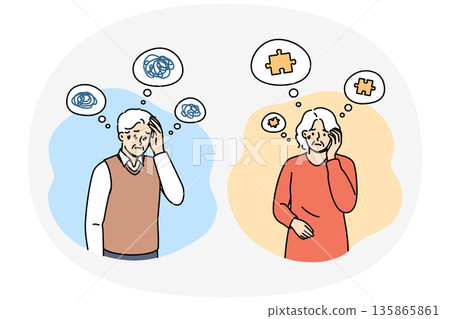 Problem of alzheimer and dementia in older people who experience memory loss or chaos in heads 135865861