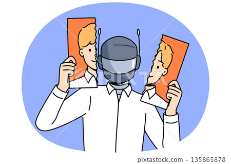 Humanoid robot replaces person and causes unemployment due to presence of artificial intelligence Humanoid robot replaces person and causes unemployment due to presence of artificial intelligence 135865878
