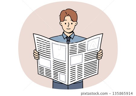 Man reads business newspaper to learn about news from large corporations or looks for job ads Man reads business newspaper to learn about news from large corporations or looks for job ads 135865914
