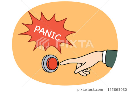 Panic button near person hand, for concept of importance of motivation and taking antidepressants 135865980