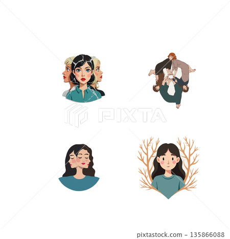 Set of vector icons representing fire, fridge, music listening, and a locked diary. Colorful and modern design. Set of vector icons representing fire, fridge, music listening, and a locked diary. Colorful and modern design. 135866088