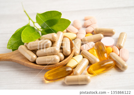 Alternative medicine herbal organic capsule drug herb. 135866122