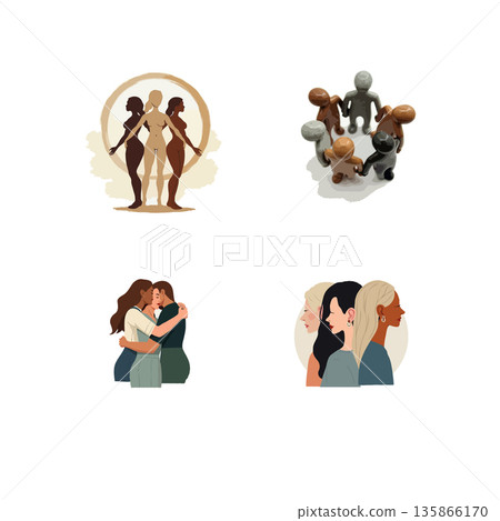 Charming cartoon illustration set featuring cozy themes, perfect for adding a touch of warmth to any project. Charming cartoon illustration set featuring cozy themes, perfect for adding a touch of warmth to any project. 135866170