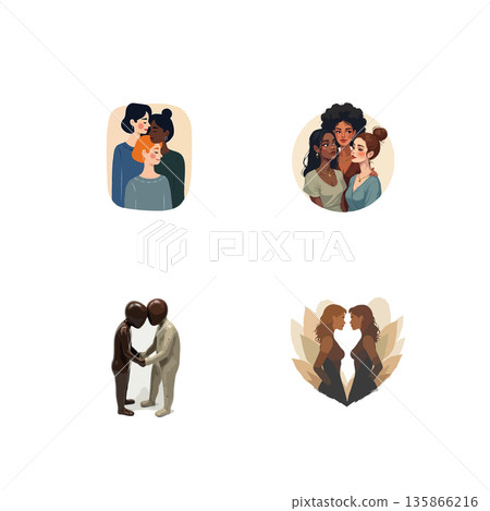 A set of four cartoon icons featuring technology, nature, and food-related themes in a whimsical style. A set of four cartoon icons featuring technology, nature, and food-related themes in a whimsical style. 135866216