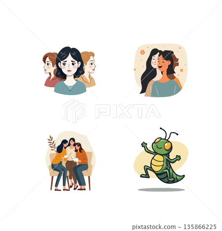 A collection of charming cartoon characters and elements, perfect for adding a playful touch to any design project. 135866225