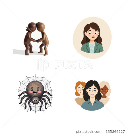 A collection of four adorable icons featuring a flower box, a safe, a hamster holding a nut, and a hand presenting a gear with a dollar sign. 135866227