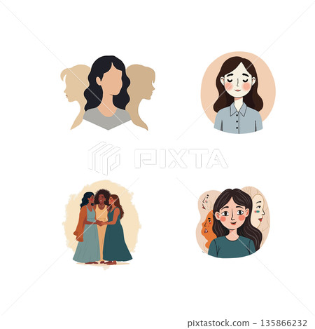 Collection of cartoon icons representing mindfulness, wellness, and mental health practices. Includes meditation, lemon water, and relaxation. Collection of cartoon icons representing mindfulness, wellness, and mental health practices. Includes meditation, lemon water, and relaxation. 135866232