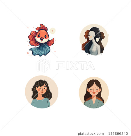 Collection of vector illustrations depicting modern lifestyle elements like music, mobile, fitness tracker, and laptop mishap. 135866240