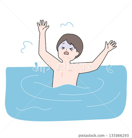 Illustration of a man drowning in the sea Illustration of a man drowning in the sea 135866293