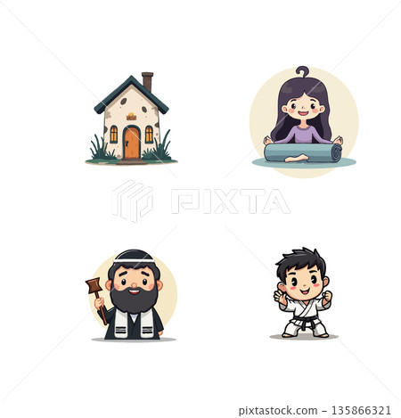 Collection of adorable cartoon characters and nature elements. Perfect for children's illustrations, educational materials, and creative projects. Collection of adorable cartoon characters and nature elements. Perfect for children's illustrations, educational materials, and creative projects. 135866321