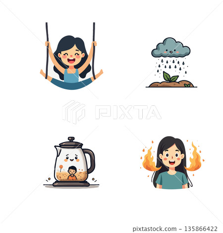 Set of cartoon icons depicting community development, including housing, education, environment, and information sharing. Set of cartoon icons depicting community development, including housing, education, environment, and information sharing. 135866422