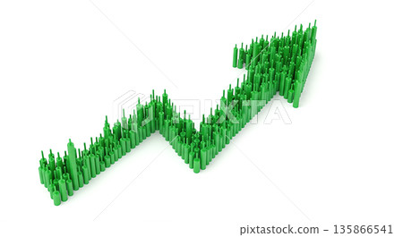 Green financial growth arrow made of trading candlesticks pointing up white background stock market profit success investment rising trend economy wealth Green financial growth arrow made of trading candlesticks pointing up white background stock market profit success investment rising trend economy wealth 135866541