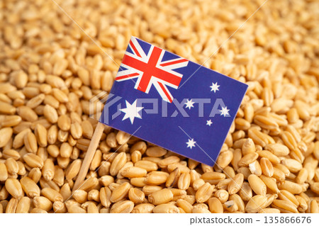 Australia flag on grain wheat, trade export and economy. Australia flag on grain wheat, trade export and economy. 135866676